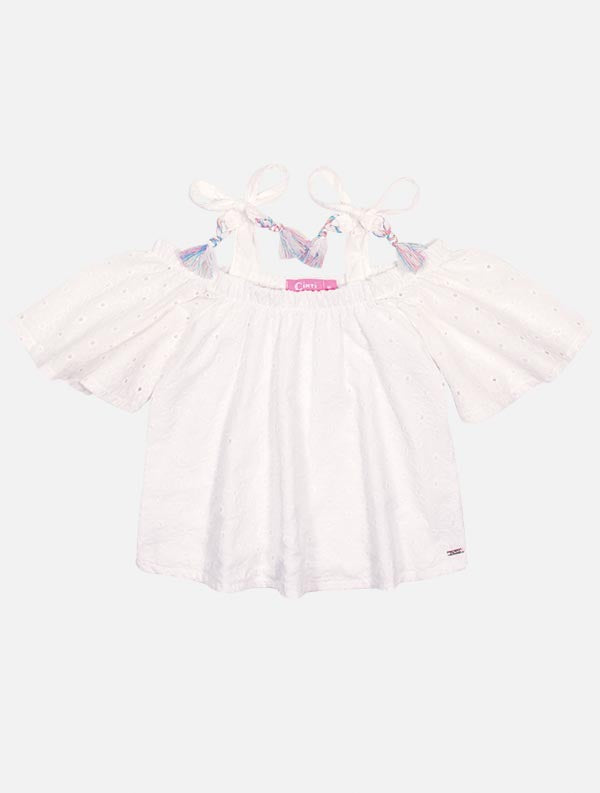 Conjunto Infantil Cinti Verão Shorts e Blusa Laise Branca