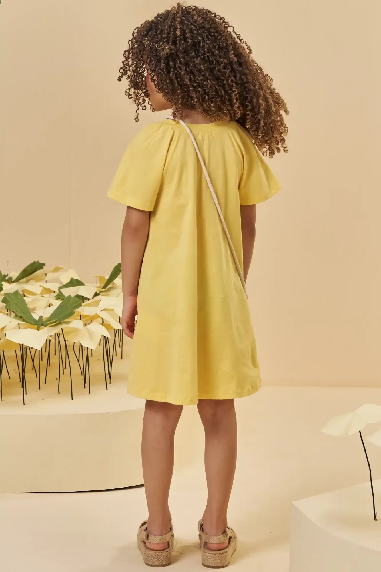 Vestido Infantil Kukiê Amarelo Raposinha com Bolsinha