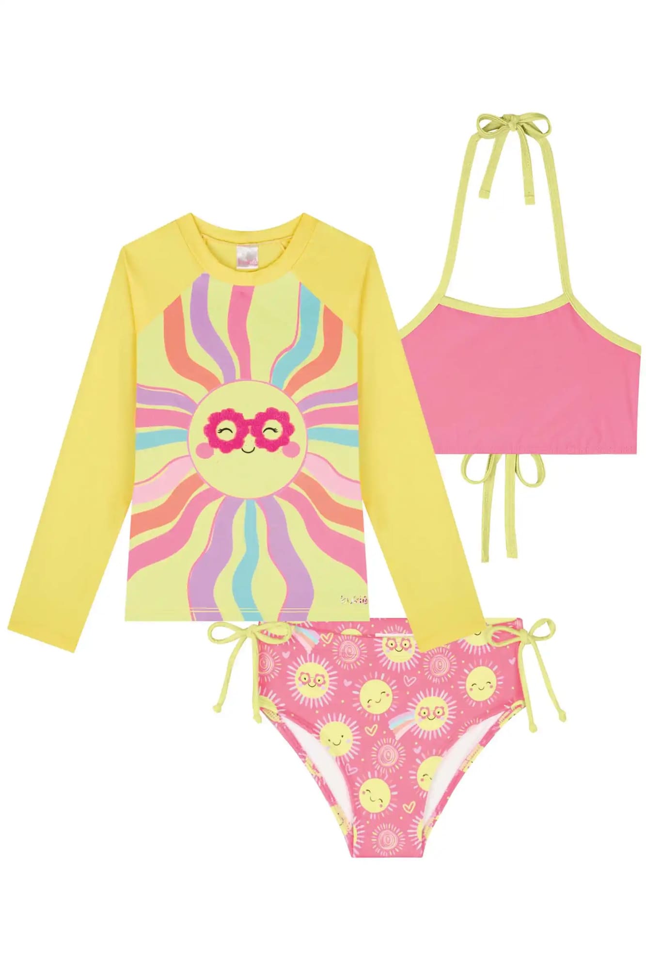 Biquíni Infantil Kukiê Verão Rosa com Blusa Amarela Solzinho