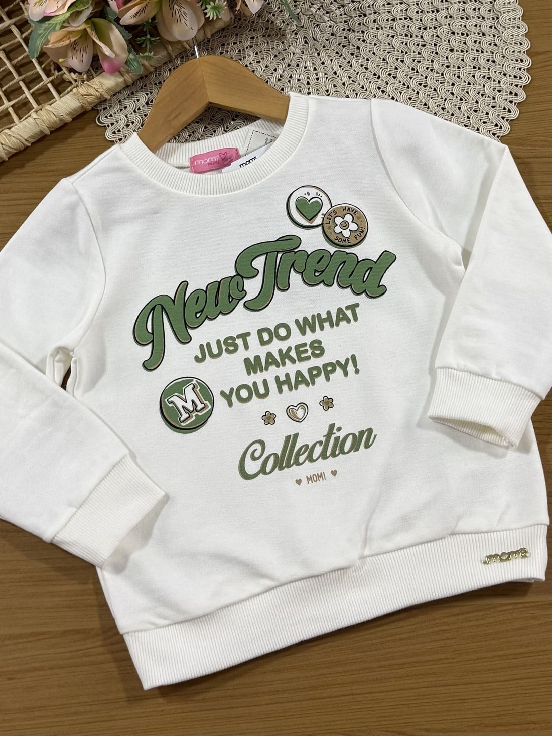 Conjunto Infantil Momi Inverno com Calça Verde e Casaco Branco Nem Trend