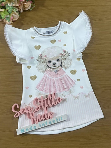 Vestido Infantil Kukie Verão Branco Cachorrinha