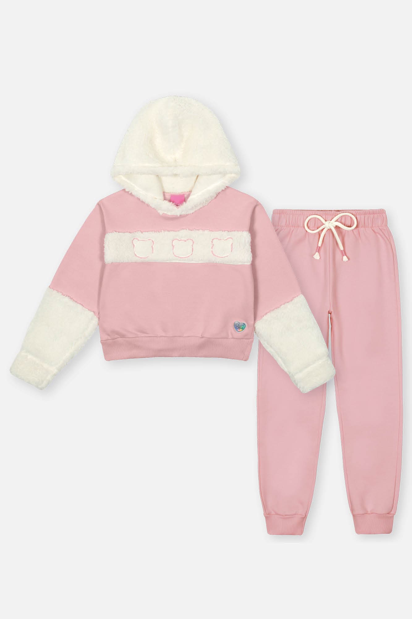 Conjunto Infantil Cinti Inverno Calça e Blusa Rosa Ursinho Teddy