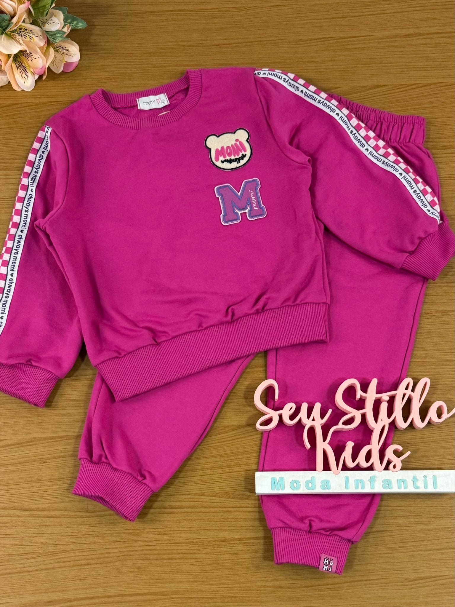 Conjunto Infantil Momi Inverno Calça e Moletom Ursinho Pink