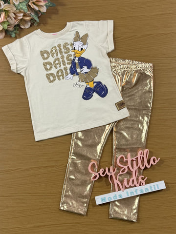 Conjunto Infantil Momi Inverno com Calça e Blusa Bege Daisy Disney