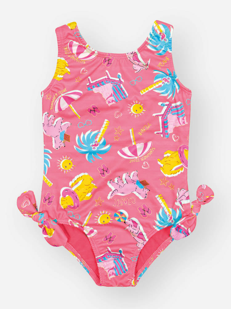 Maiô Infantil Cinti Verão Rosa Animais na Praia
