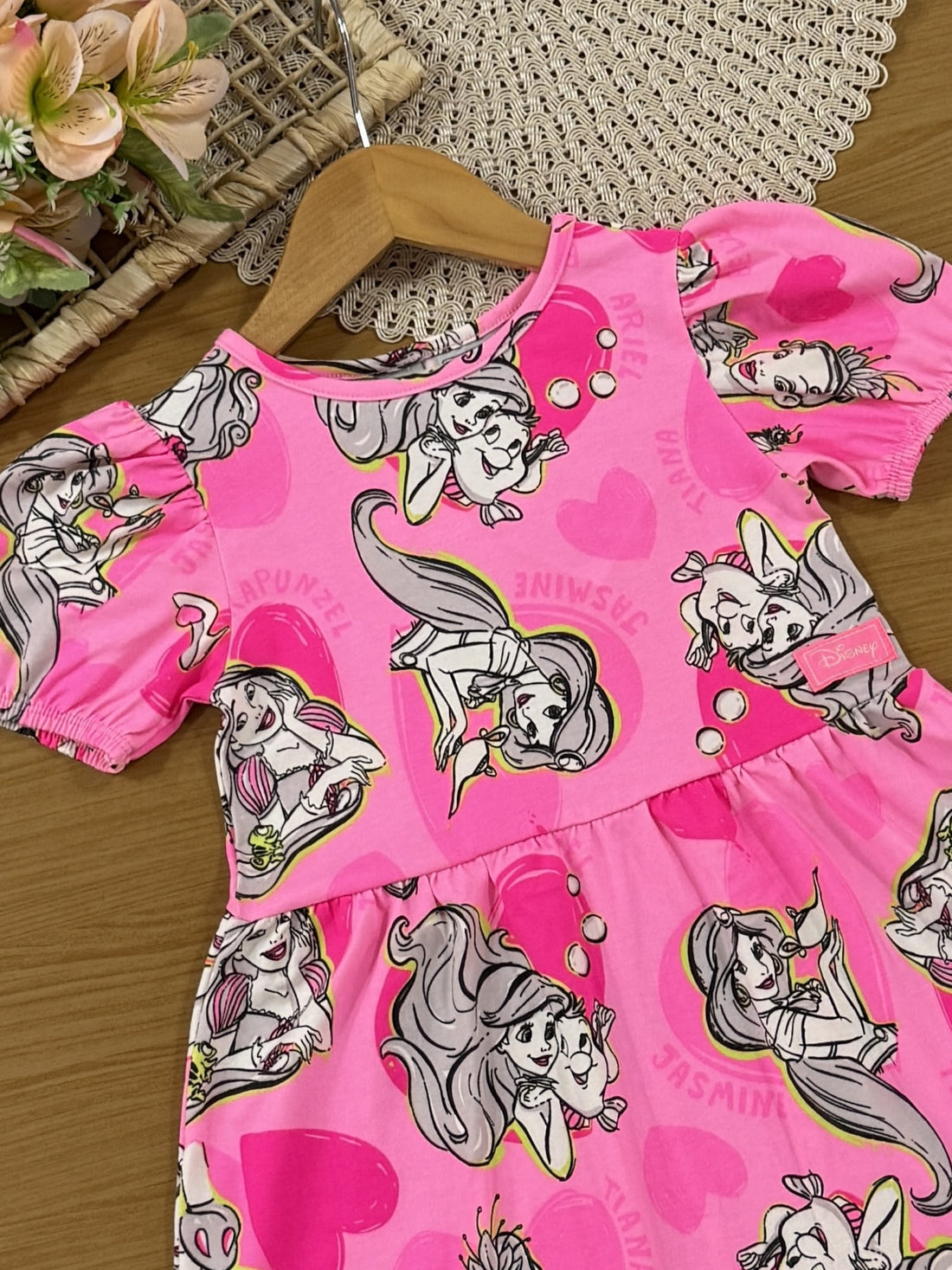 Vestido Infantil Bimbi Verão Rosa Ariel Disney