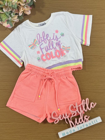 Conjunto Infantil Kukie Verão Shorts Laranja e Blusa