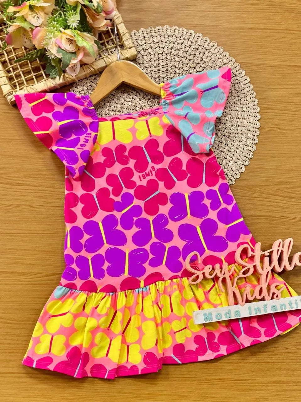 Vestido Infantil Bimbi Rosa Borboletinhas