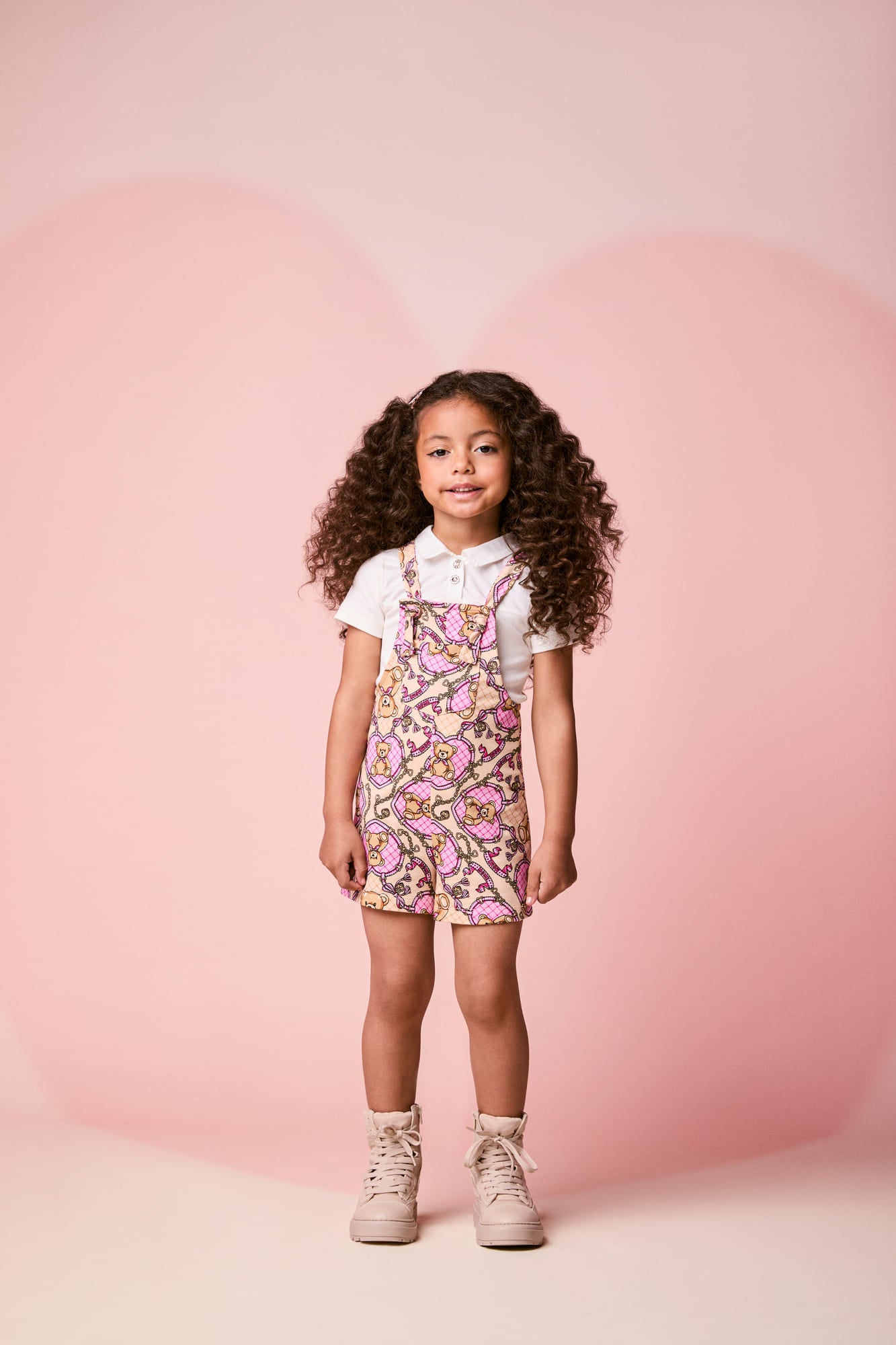Jardineira Infantil Momi Inverno Bege Ursinhos e Lacinhos