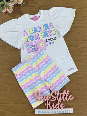 Conjunto Infantil Cinti Verão Shorts Ciclista e Blusa Amazing Lilás