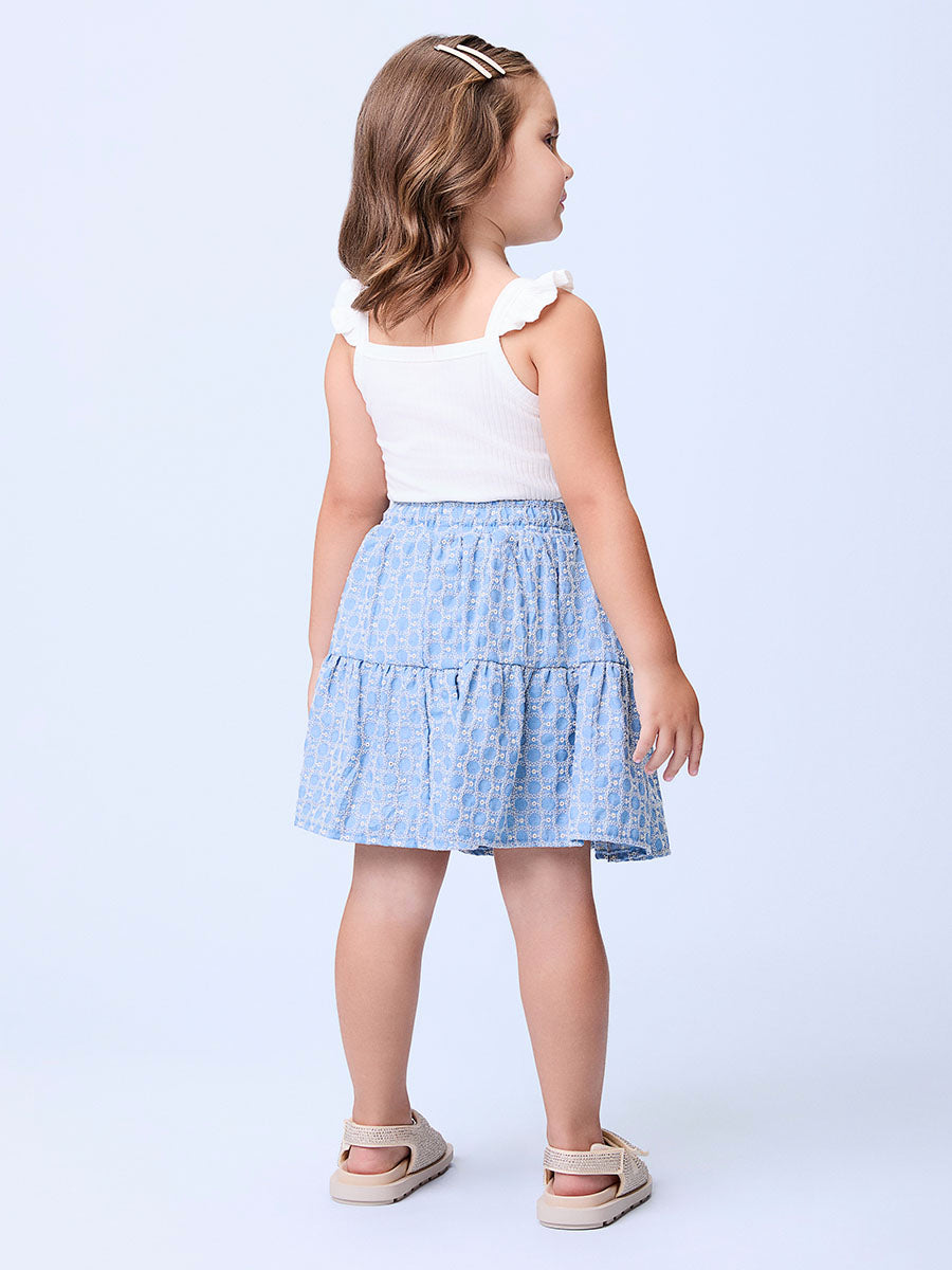 Conjunto Infantil Momi Verão Saia Bordada e Regata Canelada