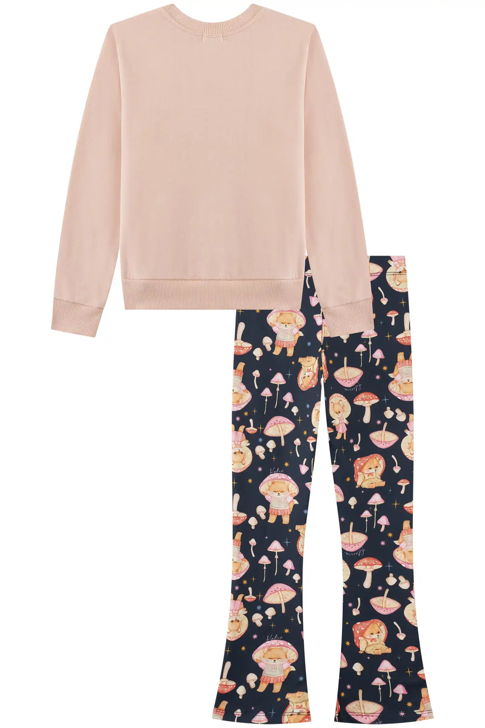 Conjunto Infantil Kukiê Inverno com Calça Térmica Azul Marinho e Moletom Flanelado Raposinha Cogumelo