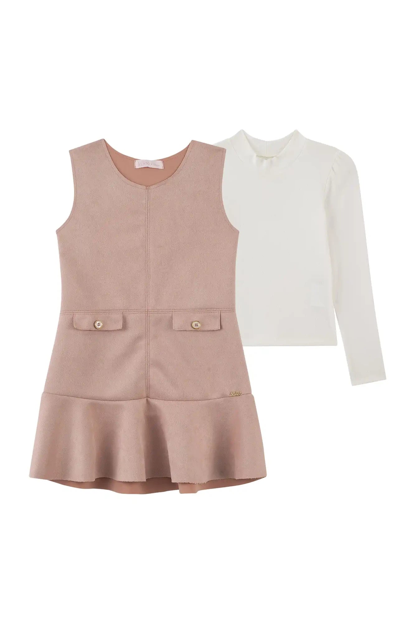 Vestido Infantil Kukiê Inverno Rosa com Blusa Manga Longa