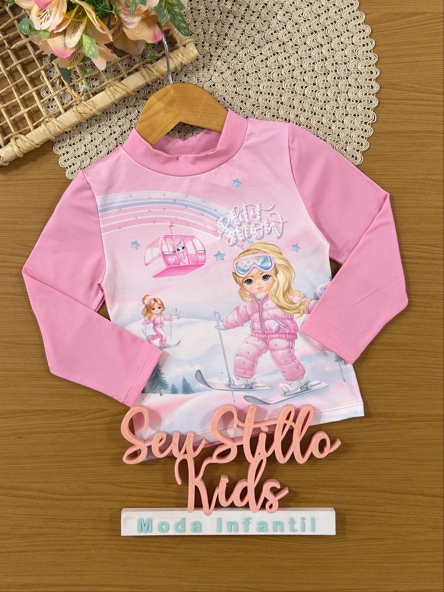 Blusa Infantil Cinti Inverno Manga Longa Térmica Rosa Menininha na Neve