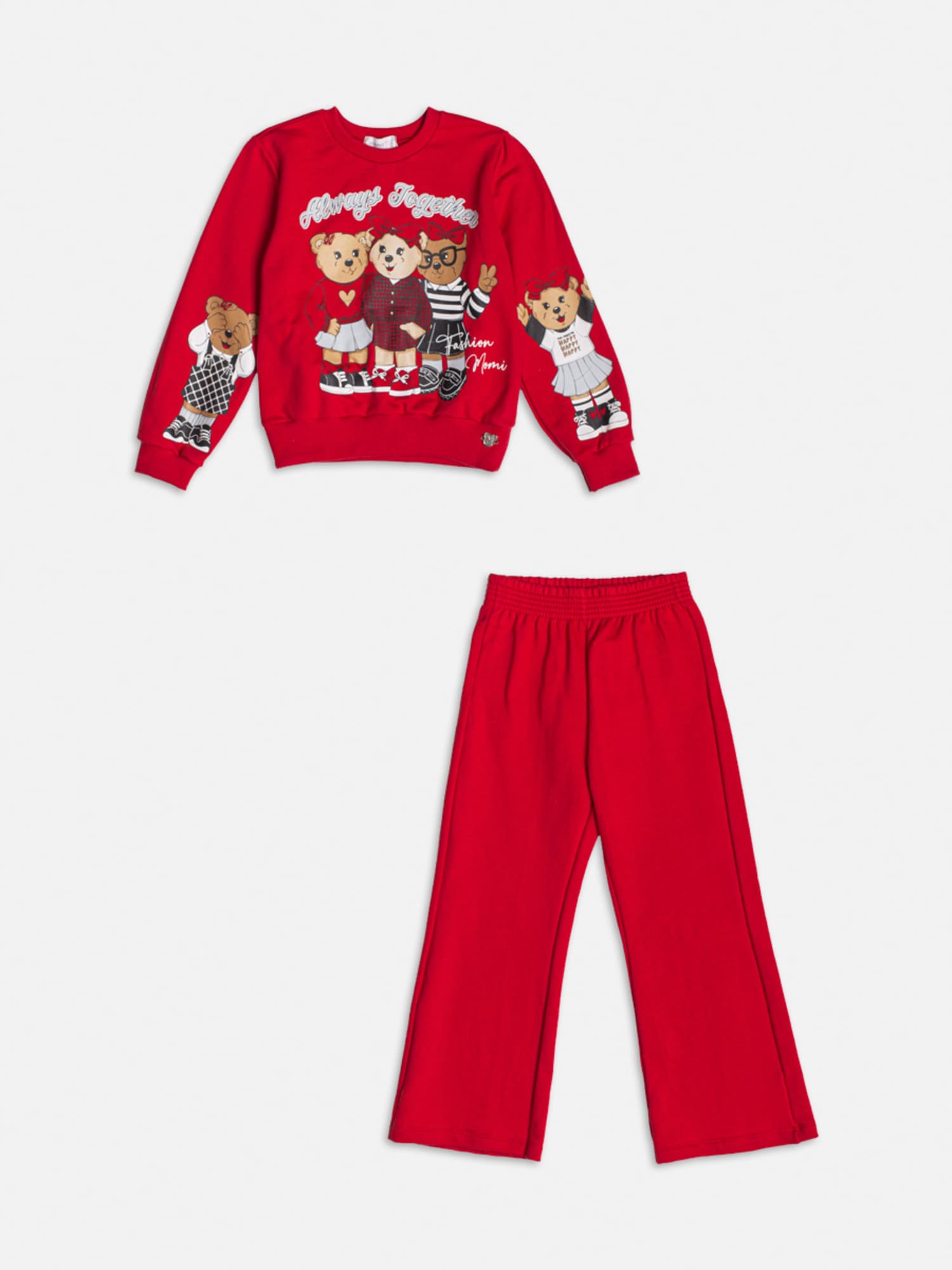 Conjunto Infantil Momi Inverno com Calça e Casaco Vermelho Ursinhos Fashion