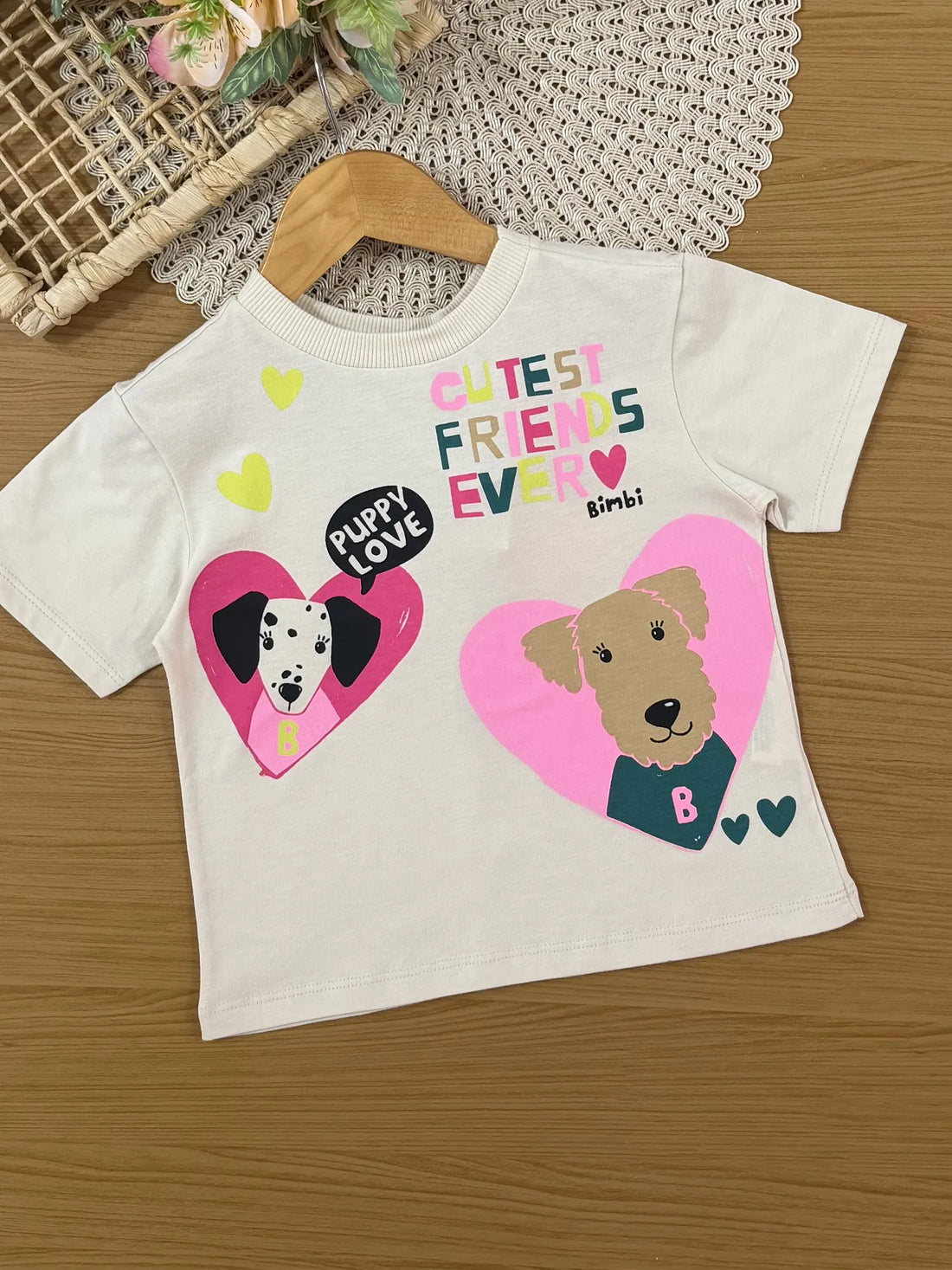 Conjunto Infantil Bimbi Inverno com Shorts Verde e Blusa Manga Curta Bege Dog Love