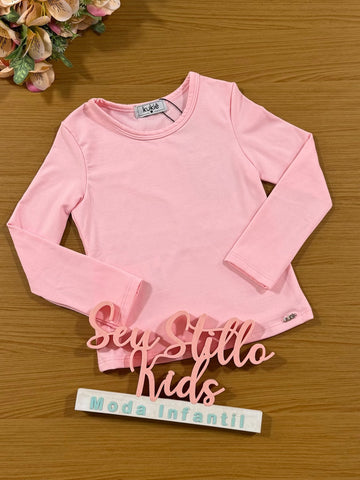 Blusa Infantil Kukie Inverno Manga Longa Térmica Rosa Básica