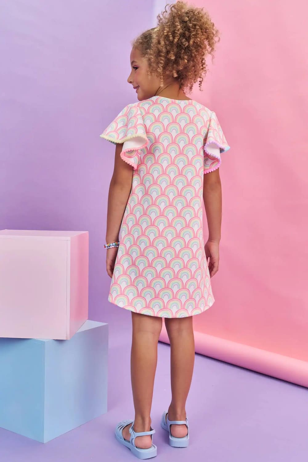 Vestido Infantil Kukie Verão Branco Borboletas Arco-íris