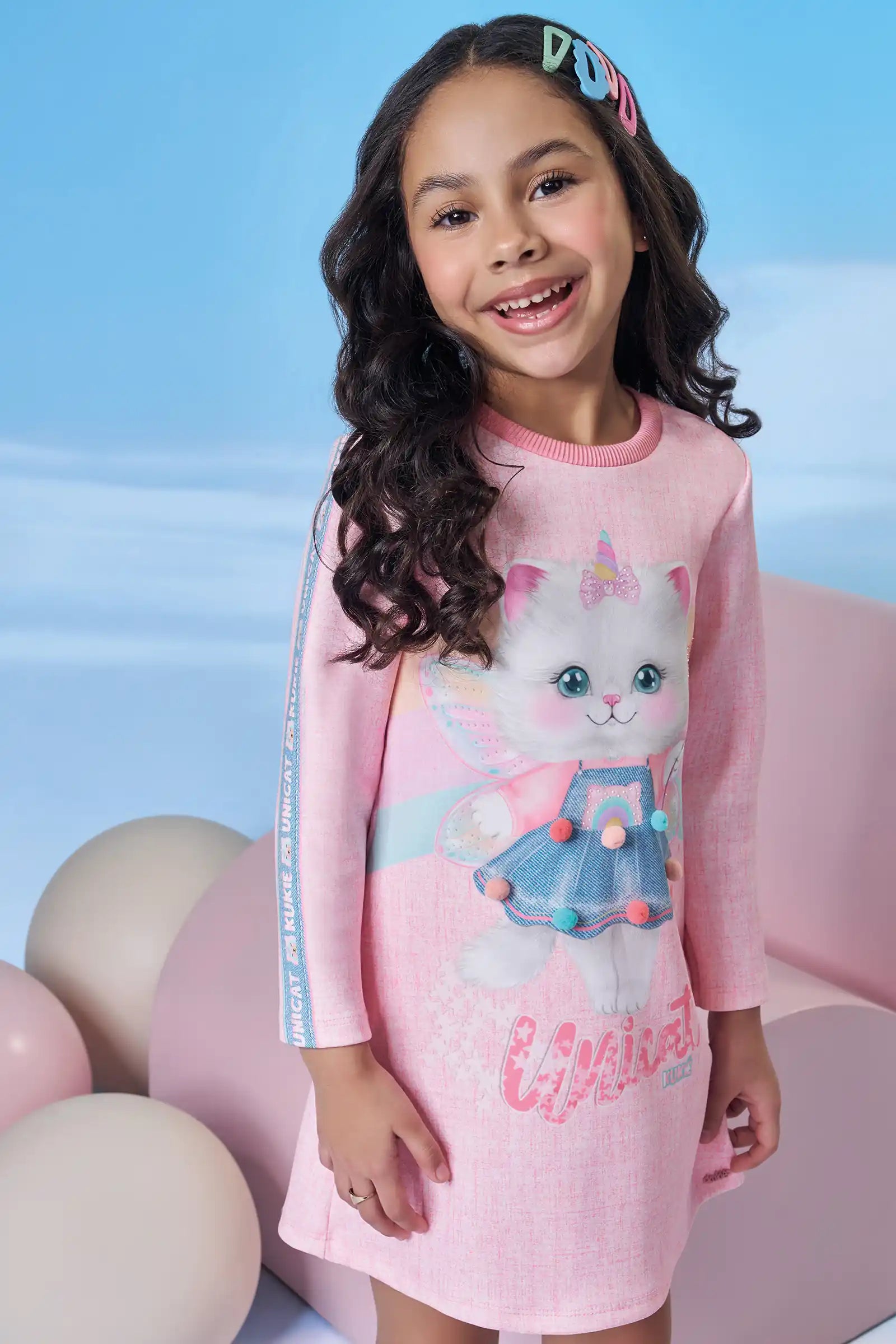 Vestido Infantil Kukiê Inverno Rosa Gatinha Fadinha