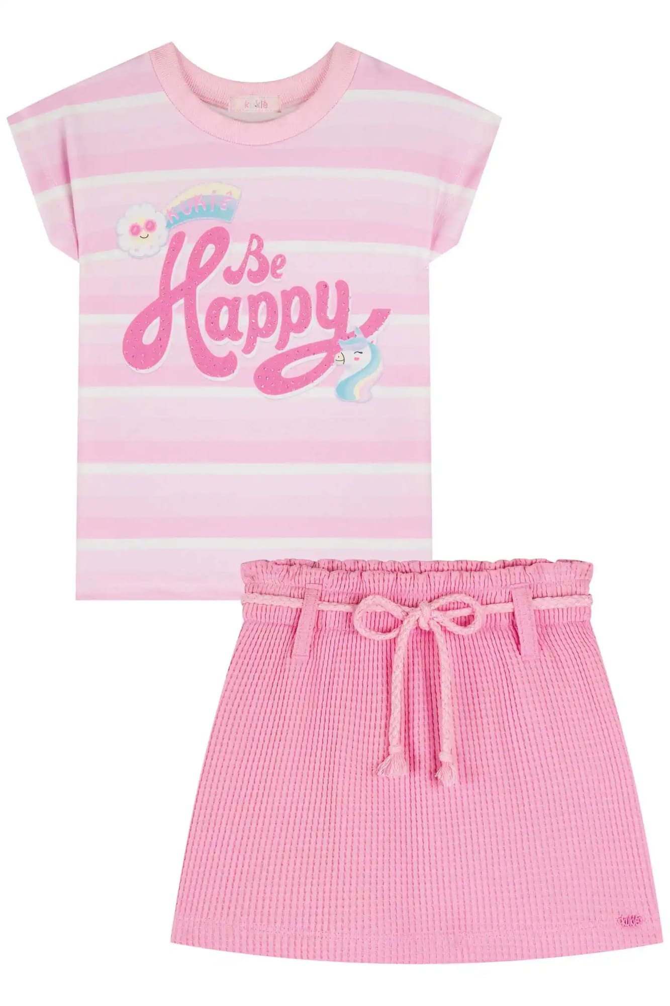 Conjunto Infantil Kukiê Verão com Short-Saia e Blusa Rosa Be Happy