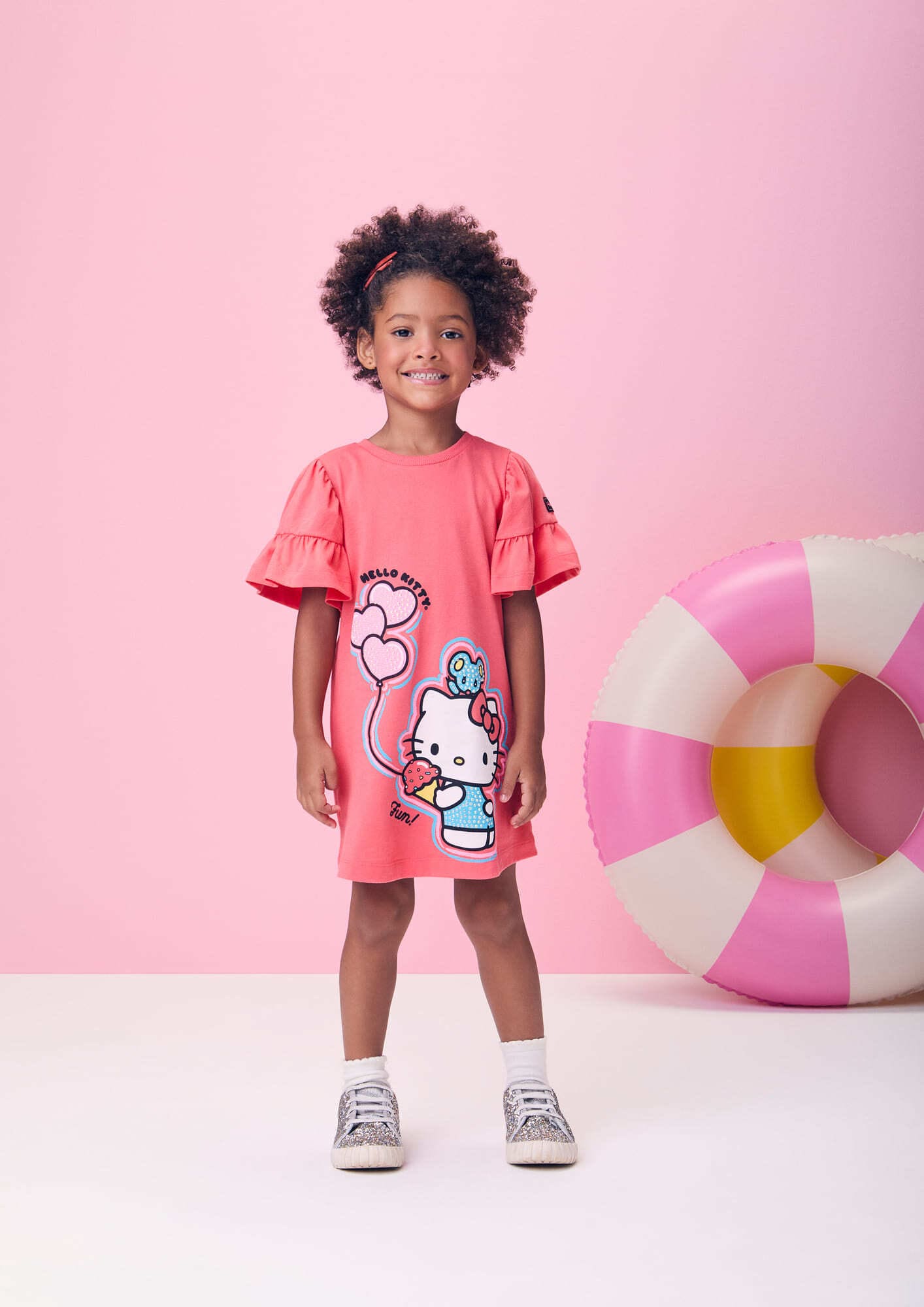 Vestido Infantil Momi Verão Vermelho Hello Kitty com Strass