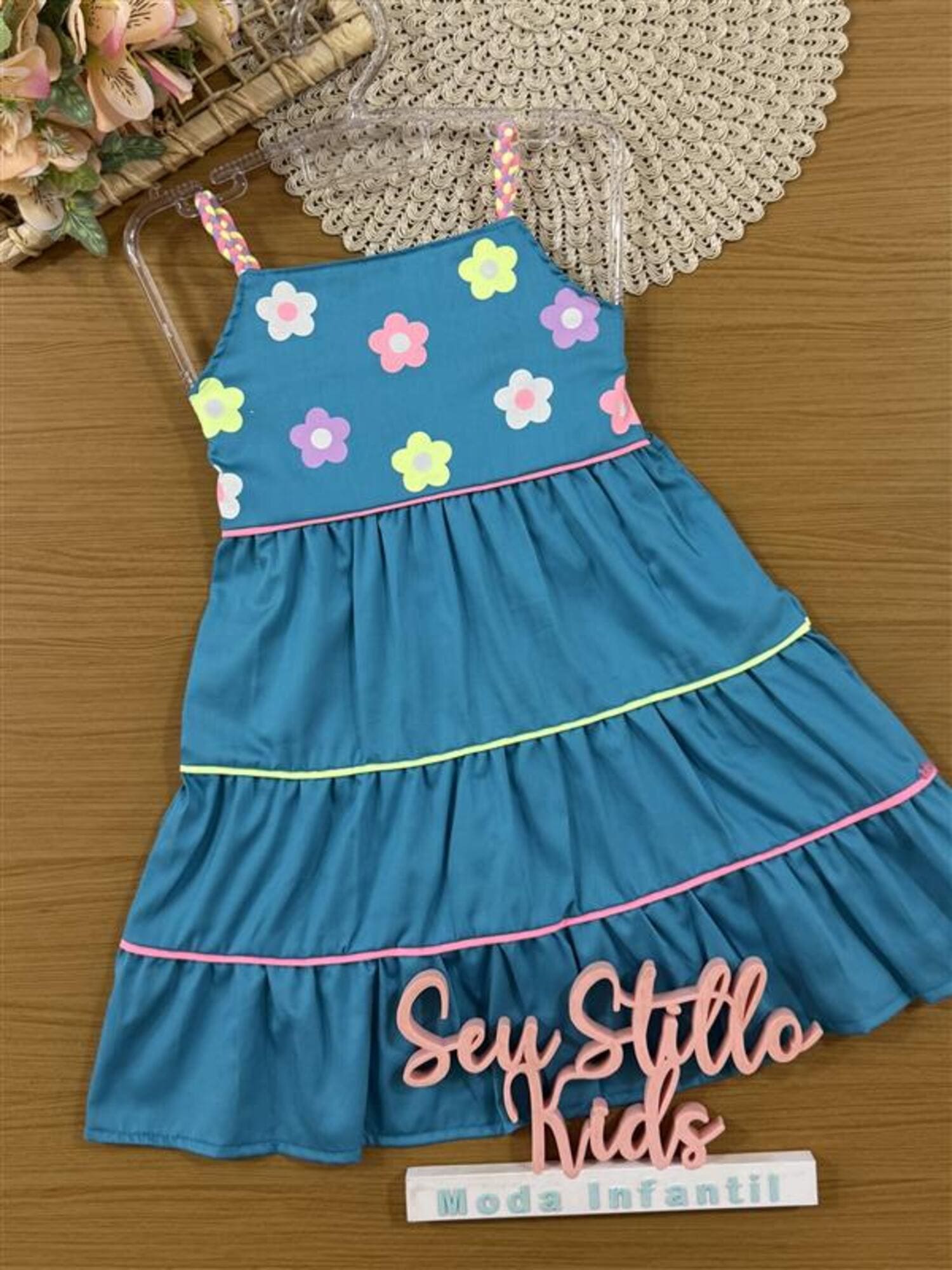 Vestido Infantil Kukiê Verão Azul Florzinha