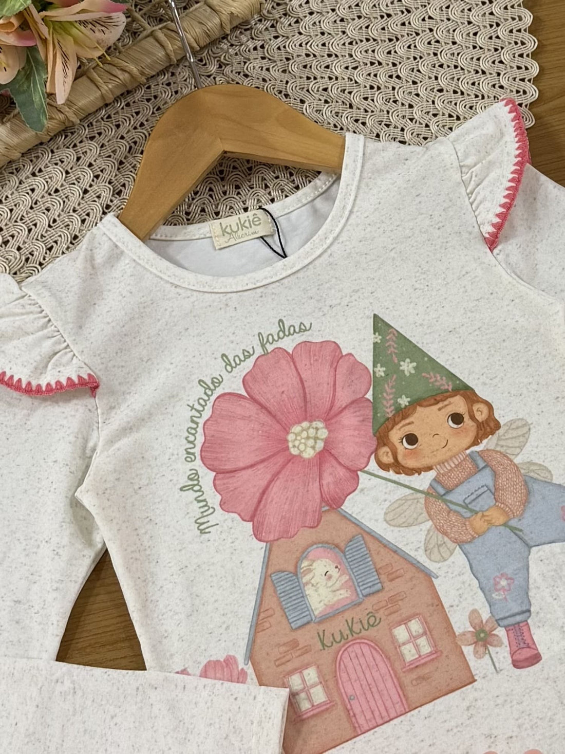 Blusa Infantil Kukiê Inverno Manga Longa Off White Fadinha