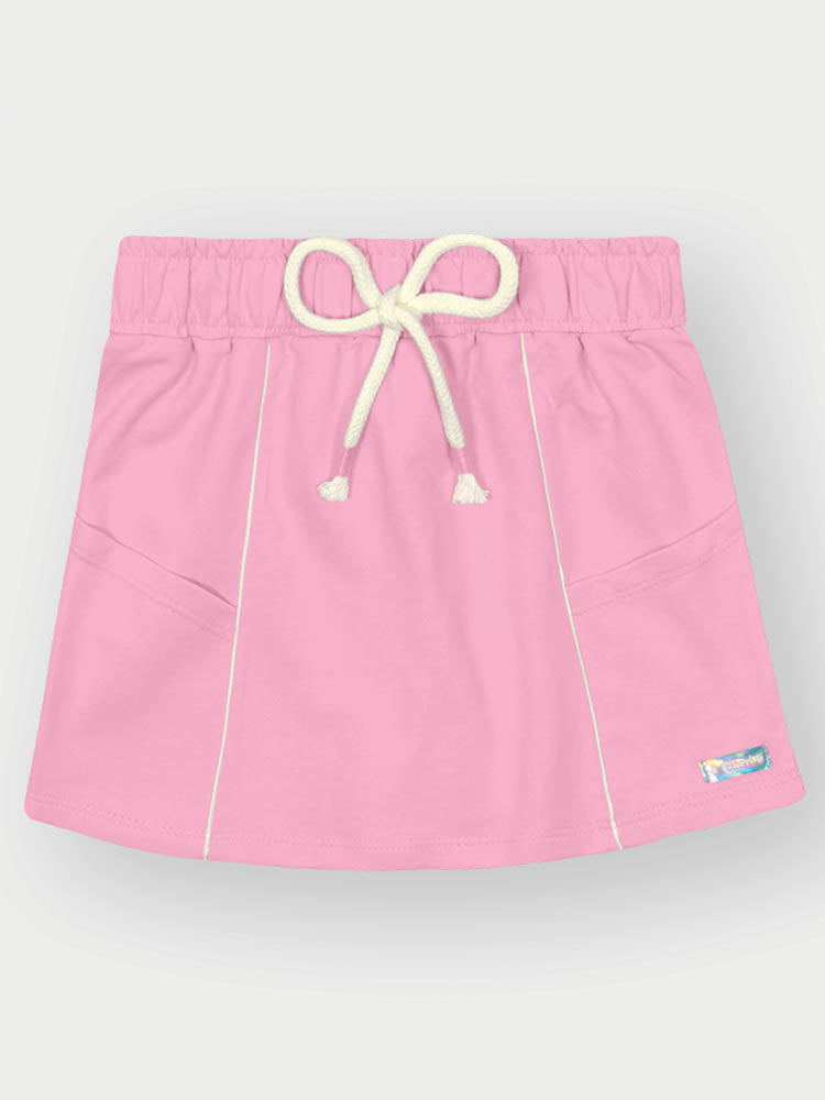 Conjunto Infantil Cinti Verão com Shorts Saia Rosa e Blusa Off White Abacaxi