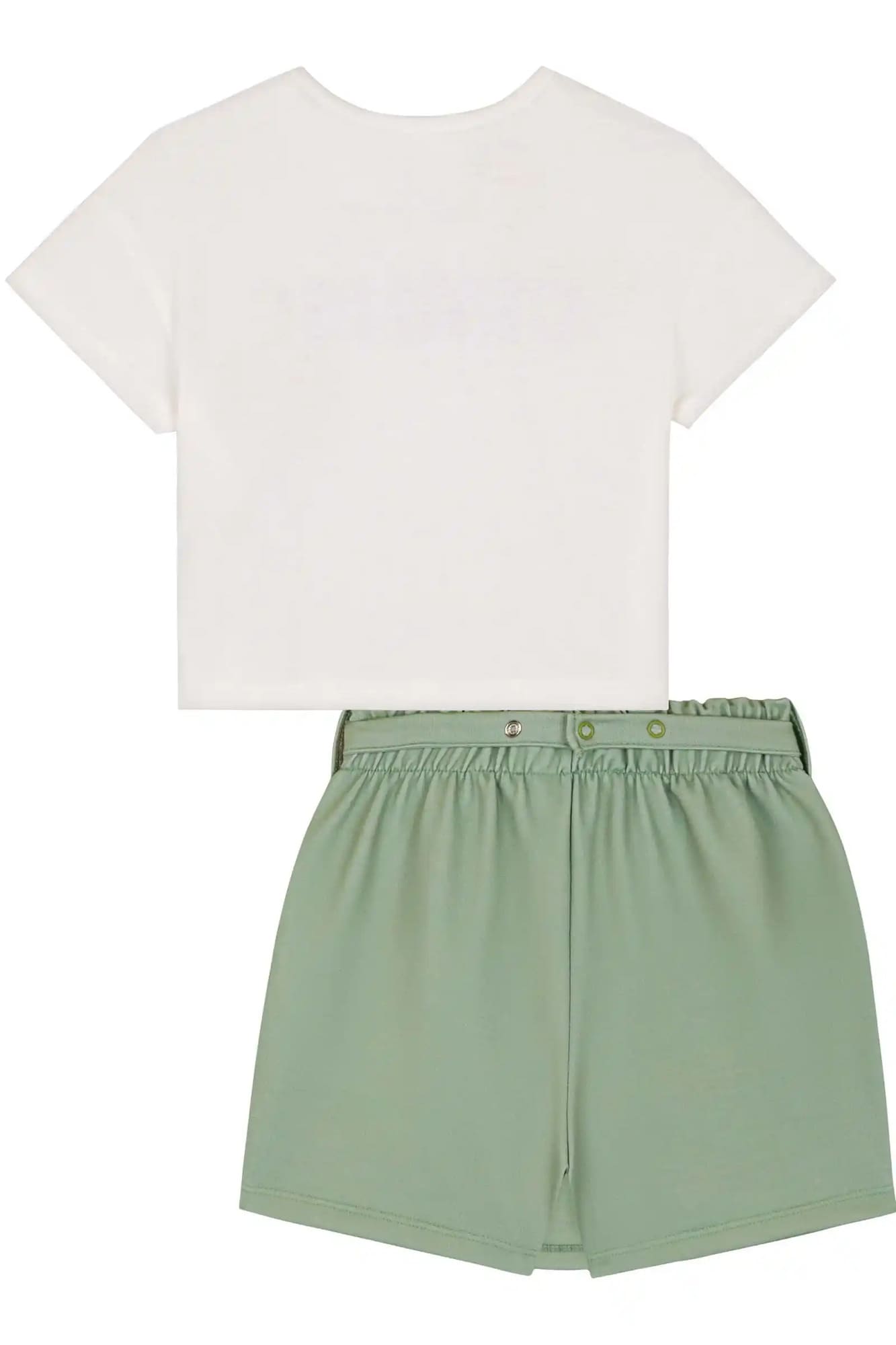 Conjunto Infantil Kukiê Verão com Short Saia com bolsinha e Blusa Branca Laranjinha