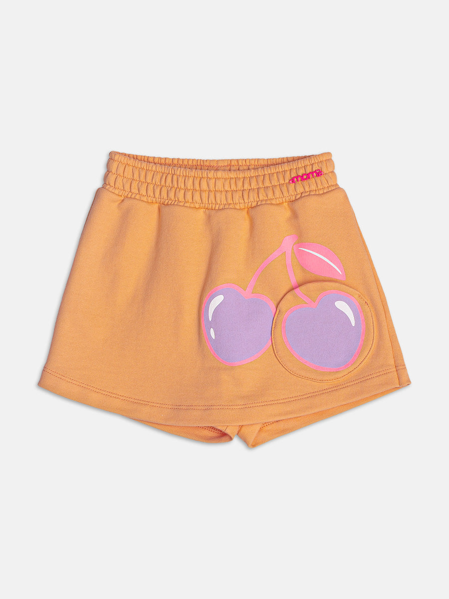 Conjunto Infantil Momi Verão com Shorts Saia Laranja e Blusa Branca Summer Vibes