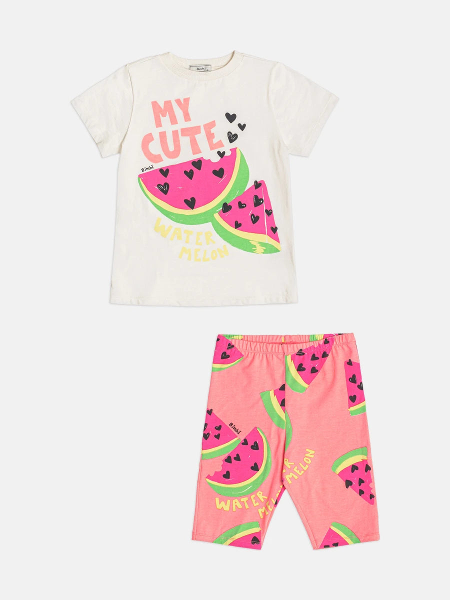 Conjunto Infantil Menina Bimbi com Shorts Ciclista Rosa e Blusa Melancia