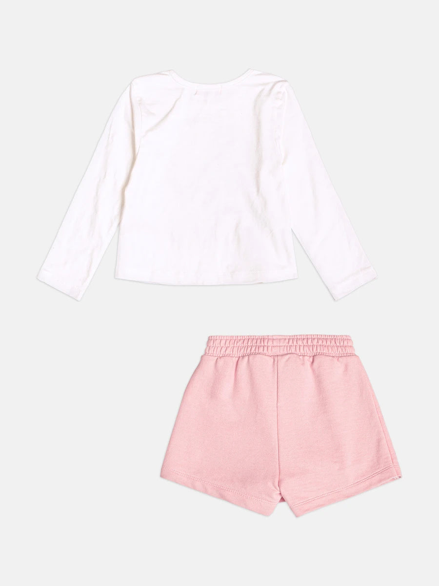 Conjunto Infantil Momi Inverno com Shorts Saia Rosa e Blusa Manga Longa Tico e Teco Disney
