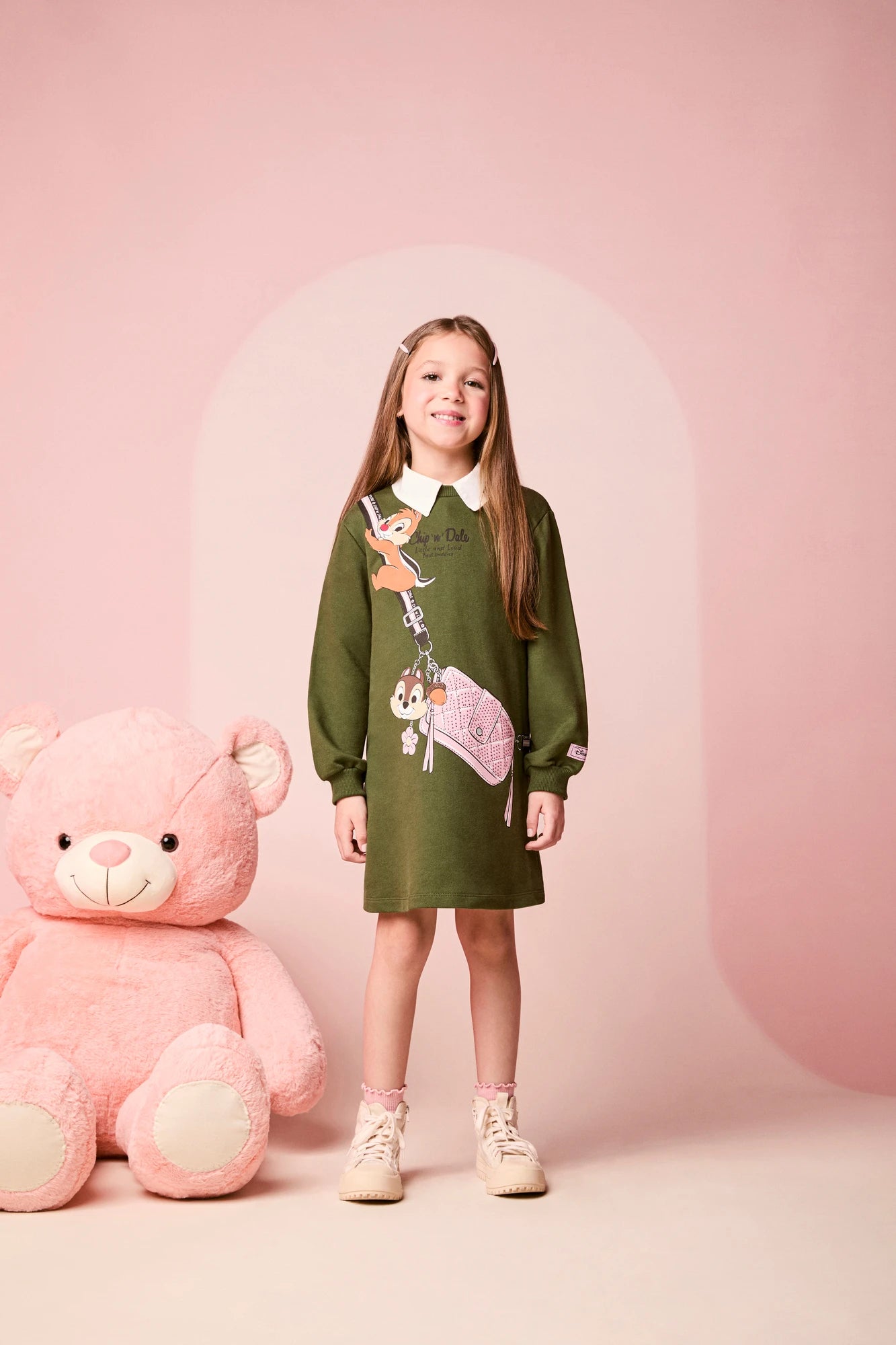 Vestido Infantil Momi Inverno Verde Tico e Teco Bolsinha 3D