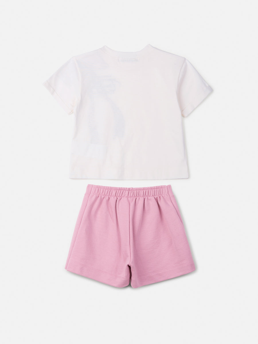 Conjunto Infantil Animê Inverno com Short-Saia Rosa e Blusa Lacinho