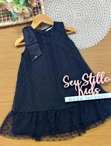 Vestido Infantil Kukiê em Tule Estrelinha Glitter