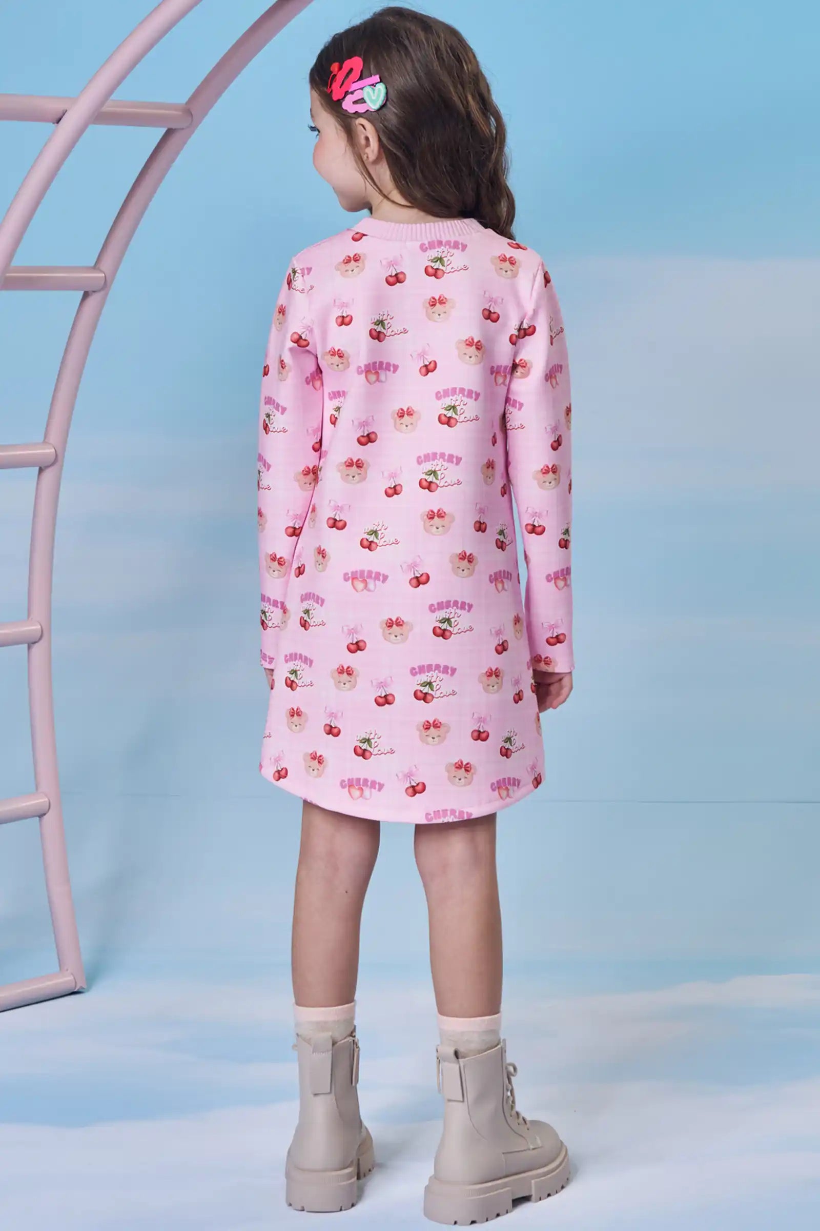 Vestido Infantil Kukiê Inverno Rosa Ursinha Cherry