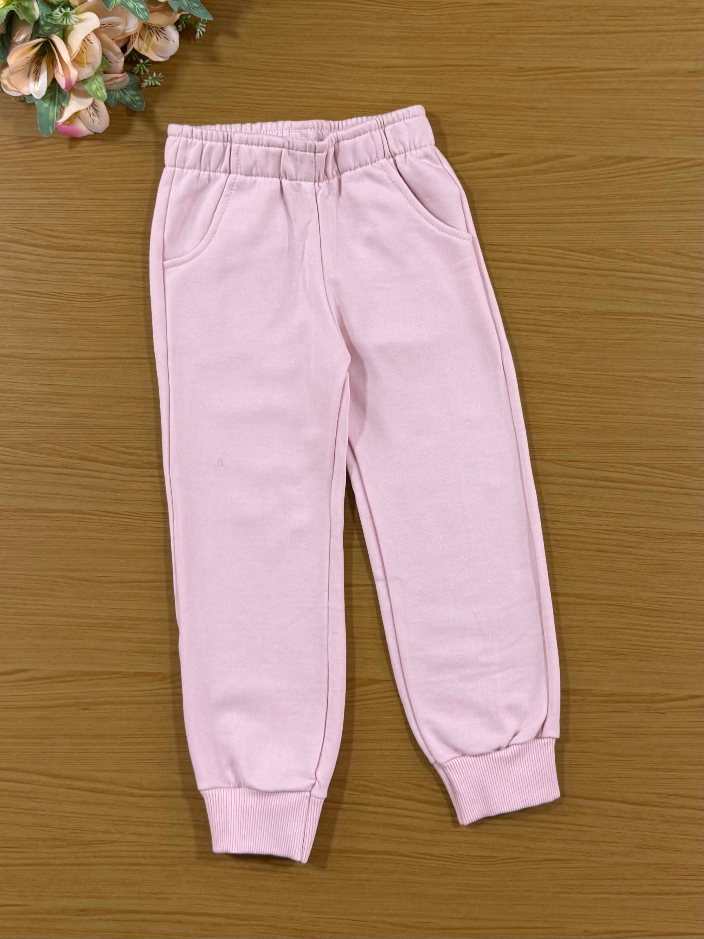 Conjunto Infantil Cinti Inverno Calça e Moletom Flanelado Rosa Ursinho Coração