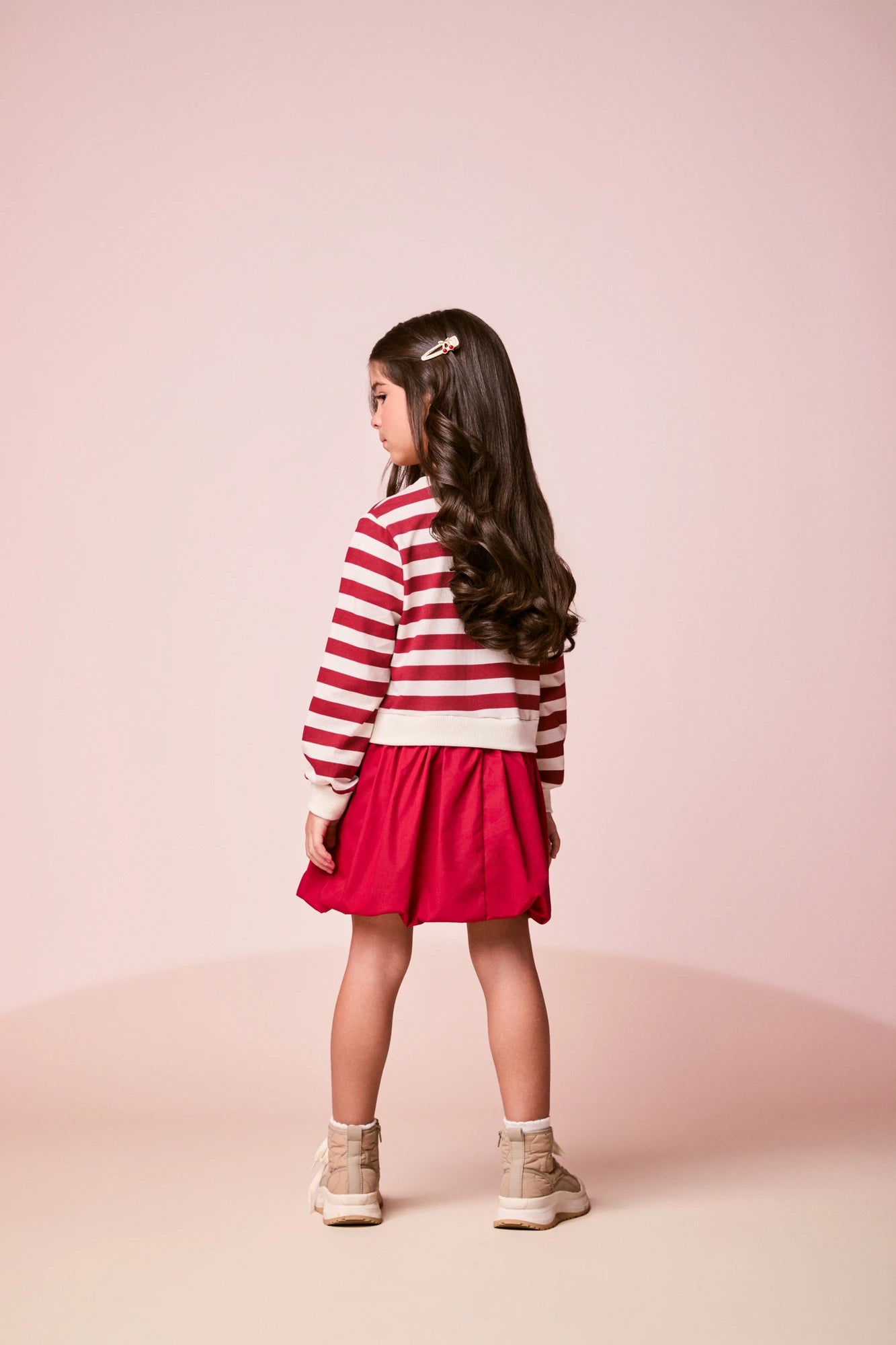 Vestido Infantil Momi Inverno Balone Vermelho Listrada Cerejinha