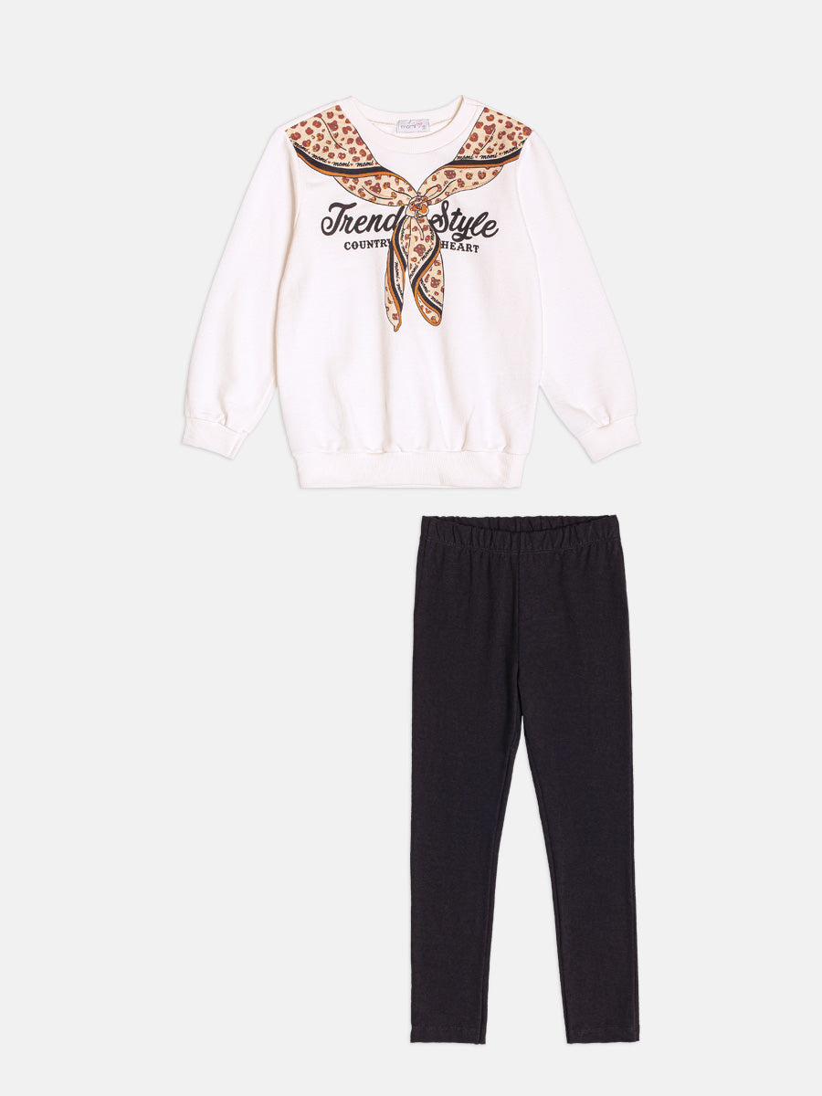 Conjunto Infantil Momi Inverno com Calça Legging Preta e Moletom sem Flanela Lacinho Strass