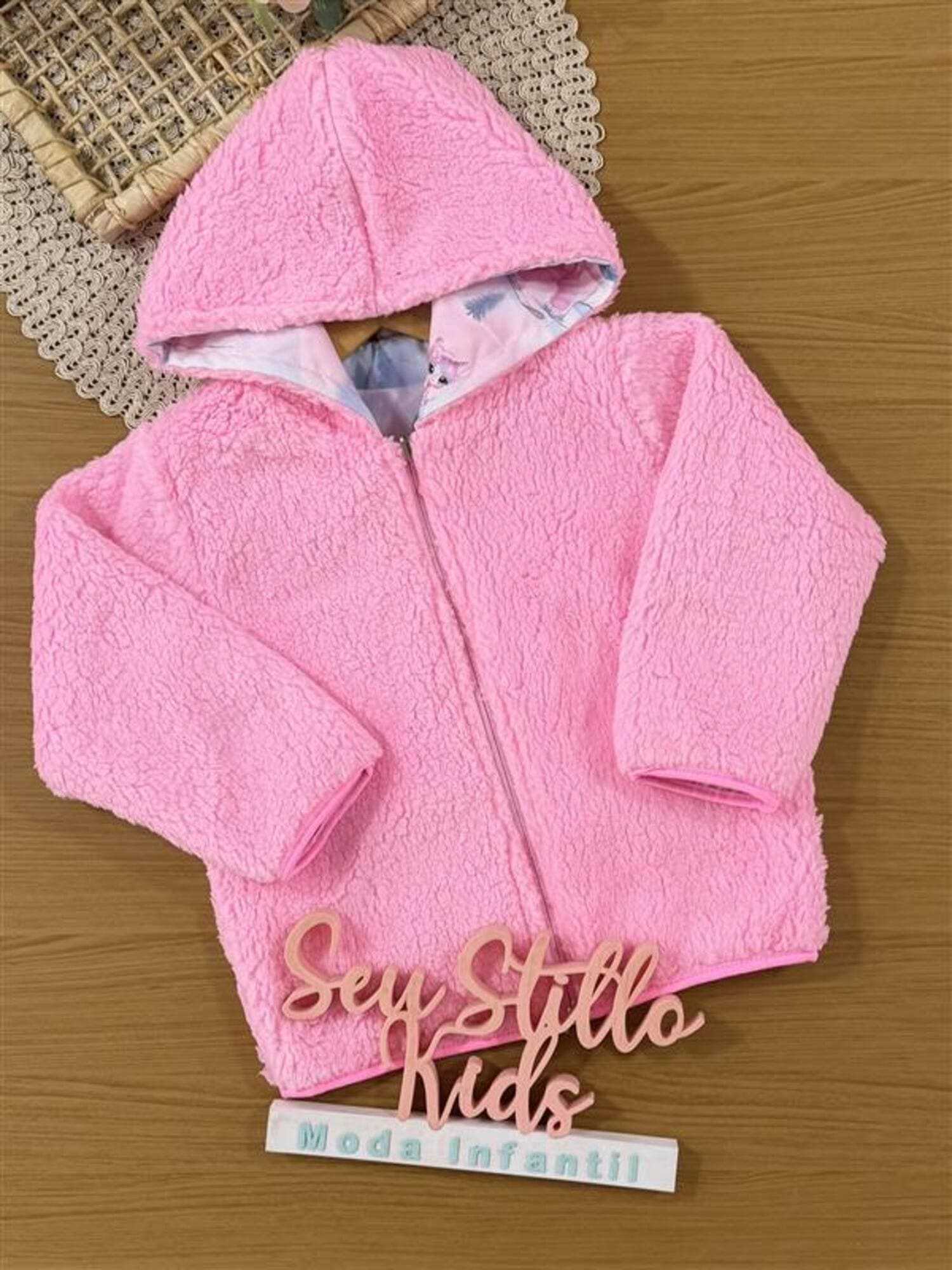 Jaqueta Infantil Cinti Inverno Dupla Face Rosa Meninas na Néve