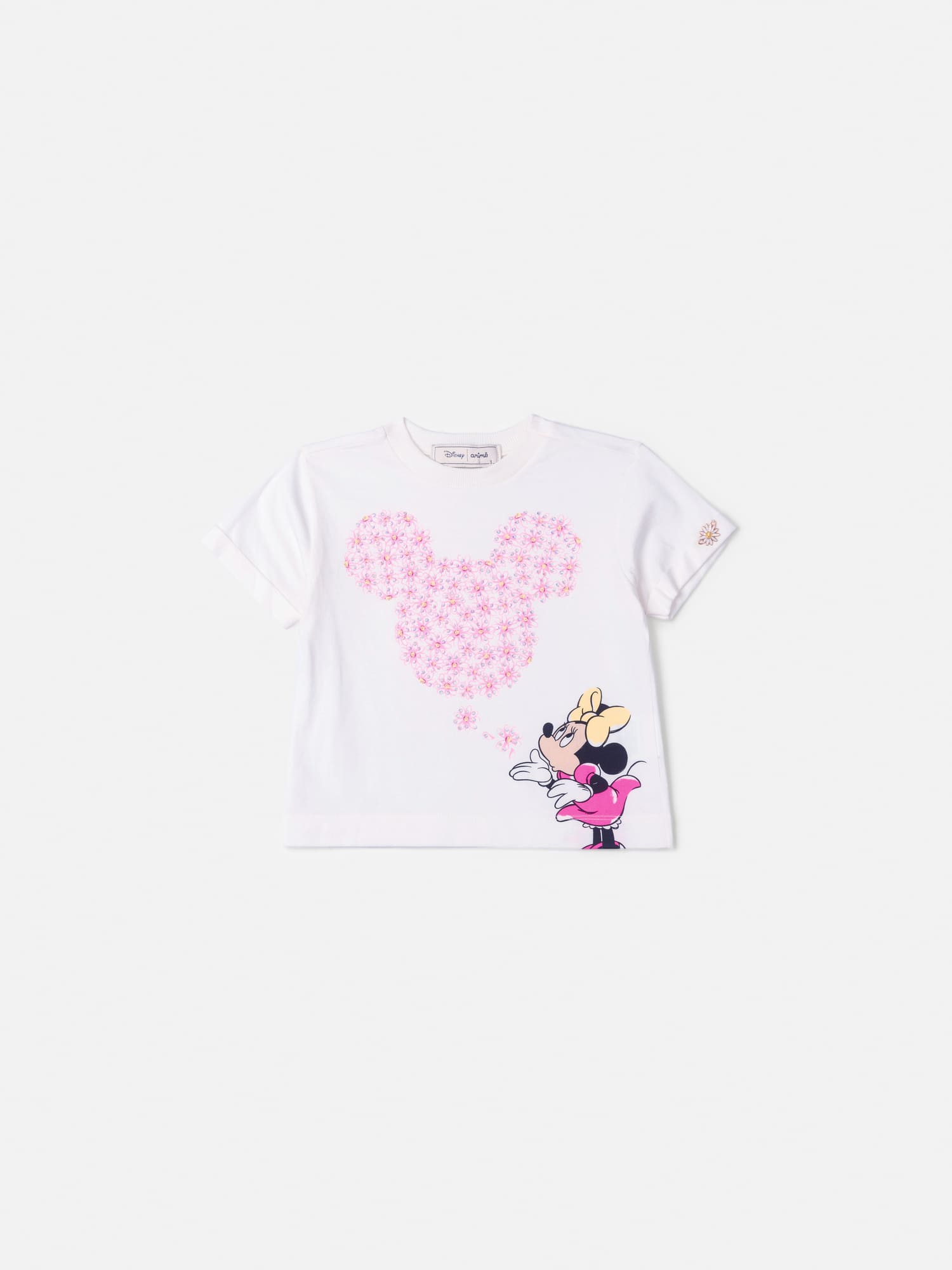 Blusa Infantil Animê Verão Branca Minnie com Strass Disney