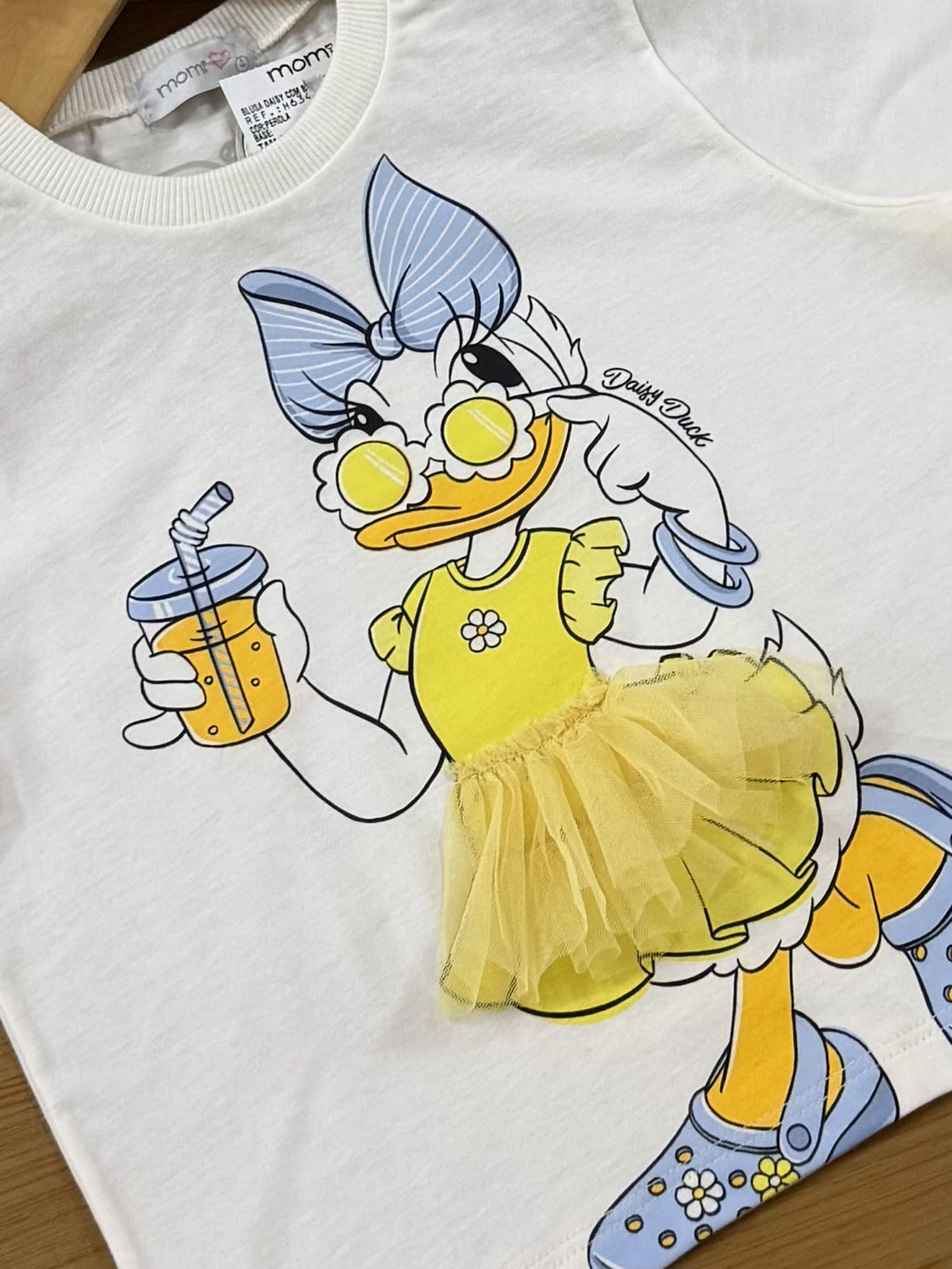 Blusa Infantil Momi Verão Branca com Detalhe emTule Daisy Duck Disney