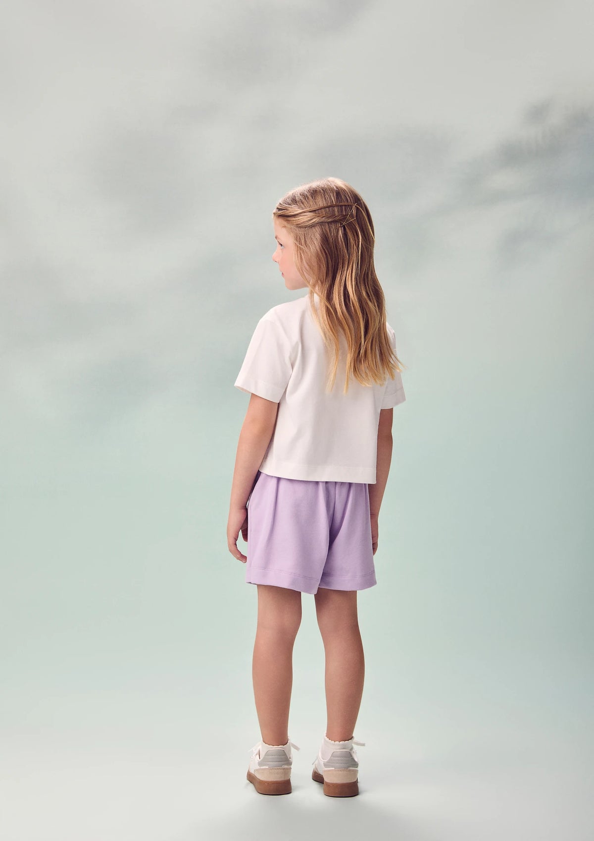 Conjunto Infantil Menina Animê com Shorts Saia Lilás e Blusa Princesas Strass