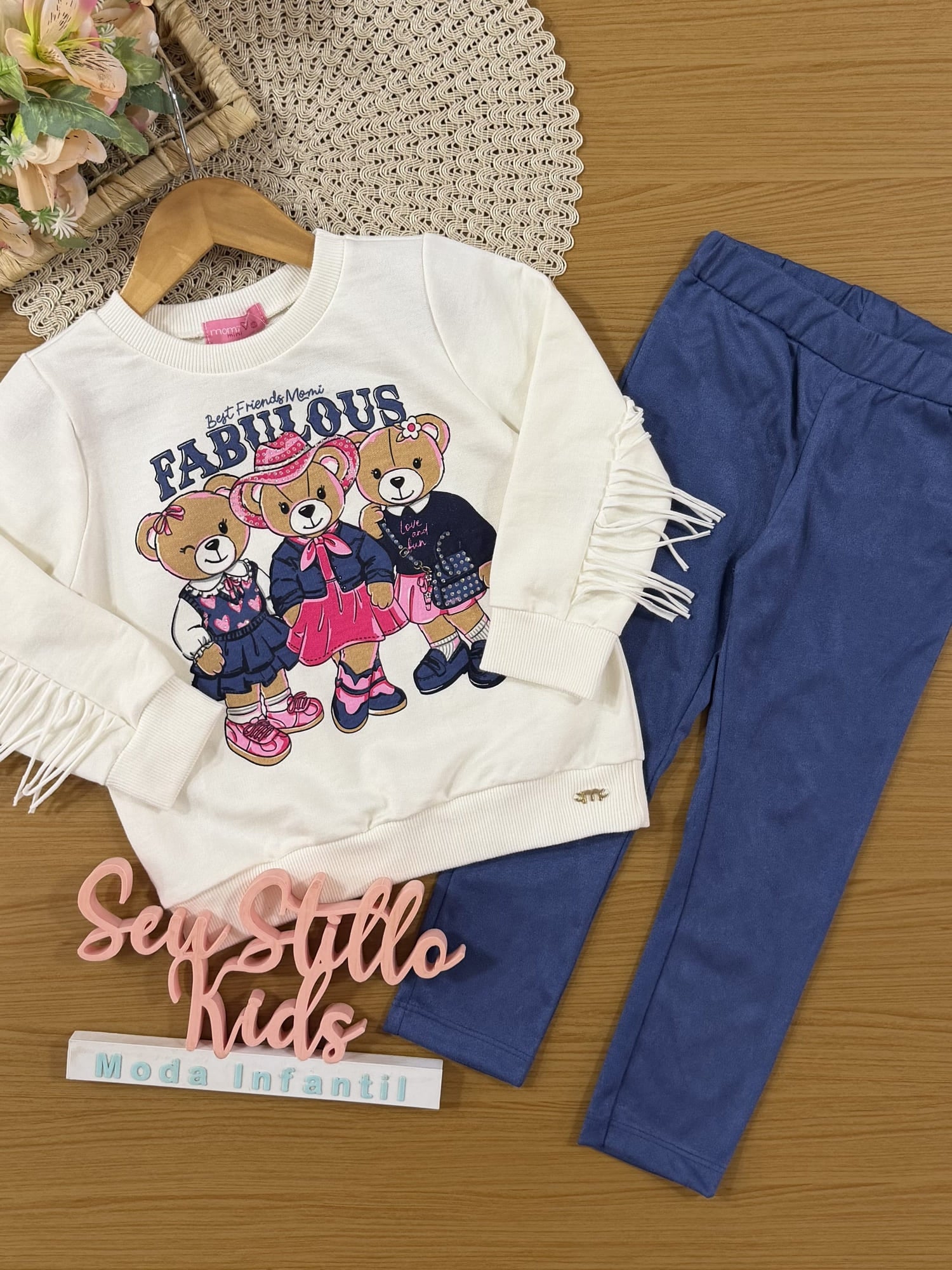 Conjunto Infantil Momi Inverno com Calça Legging Azul e Moletom sem Flanela Fabulous