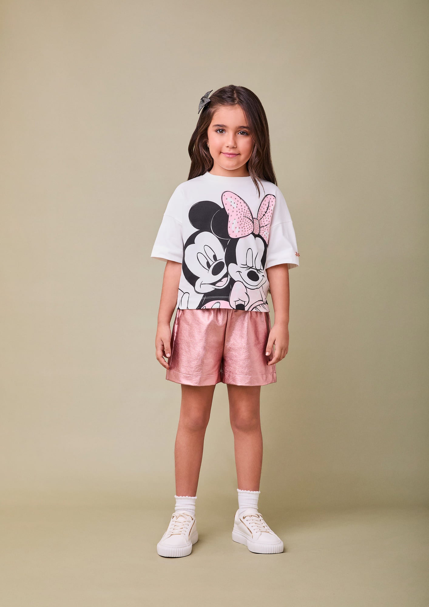 Blusa Infantil Animê Inverno Branca Mickey e Minnie com Strass Disney