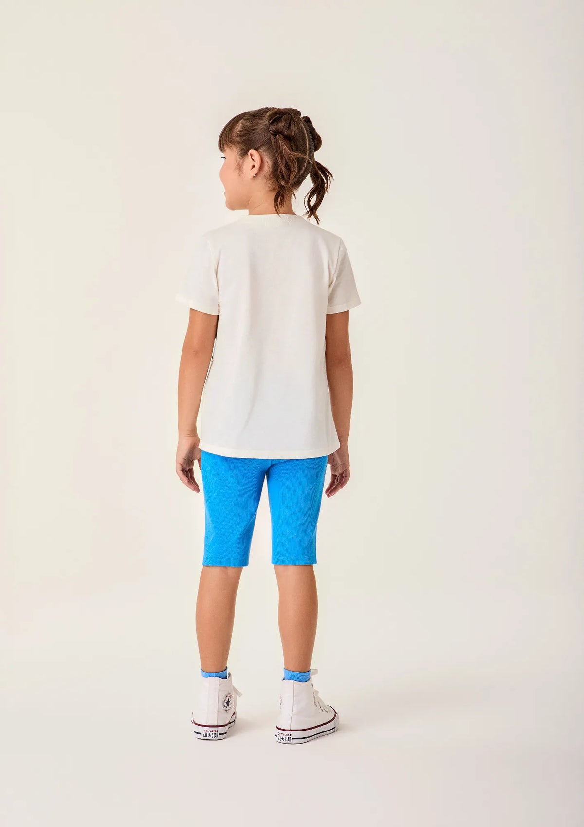 Conjunto Infantil Menina Bimbi Shorts Ciclista Azul e Blusa Cat and Fish