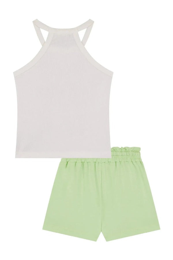 Conjunto Infantil Kukiê Verão com Shorts Verde e Regata Branca Guaxinim