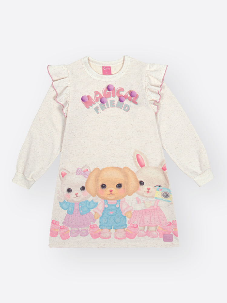 Vestido Infantil Cinti Inverno Off White Magical Friend