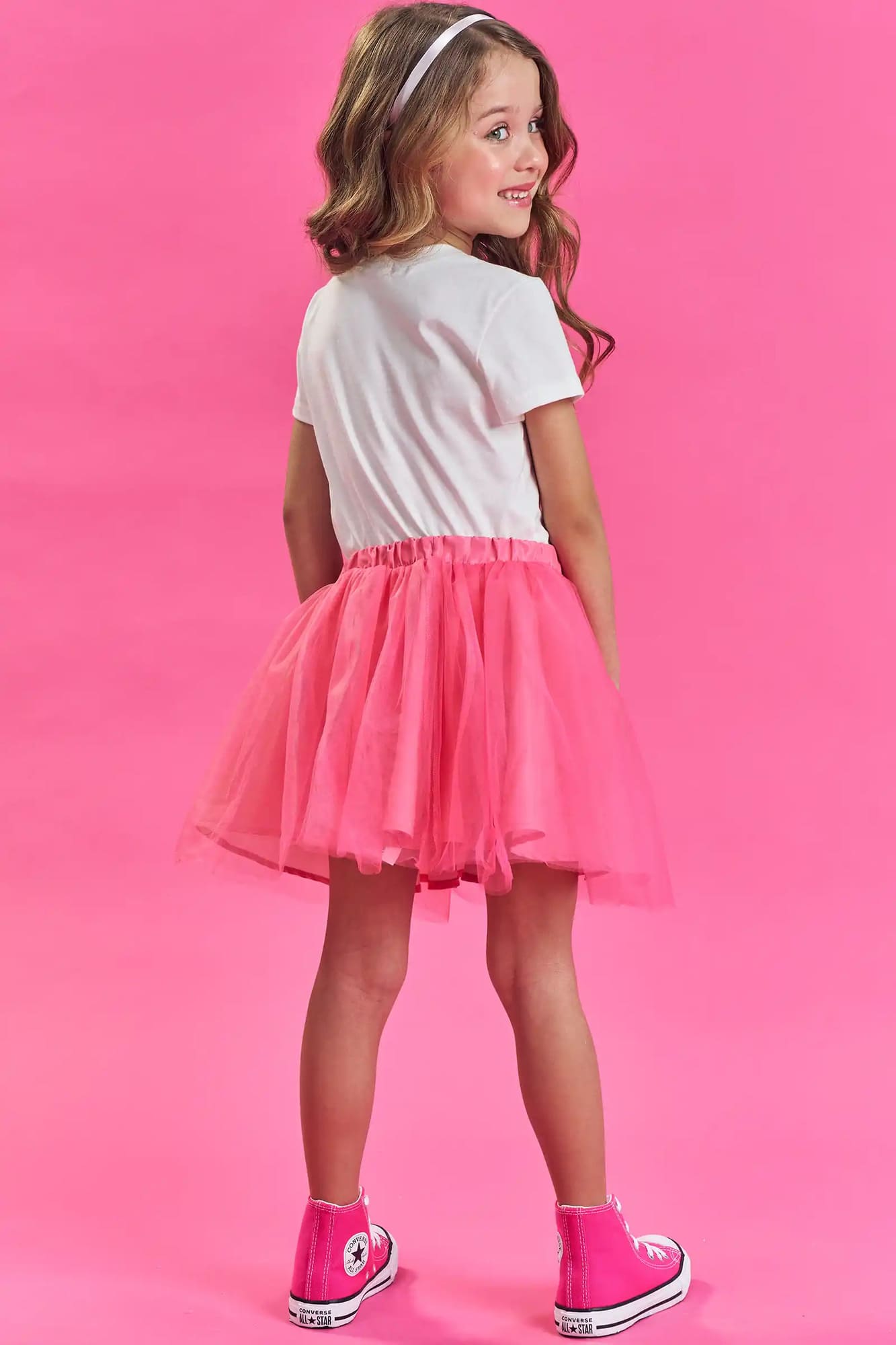 Saia Infantil Kukiê Verão em Tule Rosa Escuro