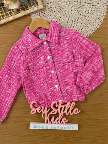 Jaqueta Infantil Momi Inverno Tweed Rosa